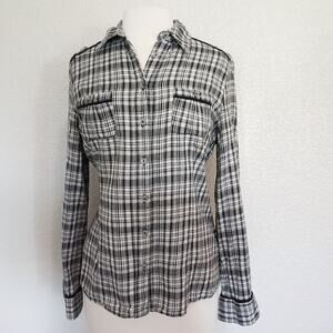 Miss Ashley Black & White Plaid Long Sleeve Button Down Size M